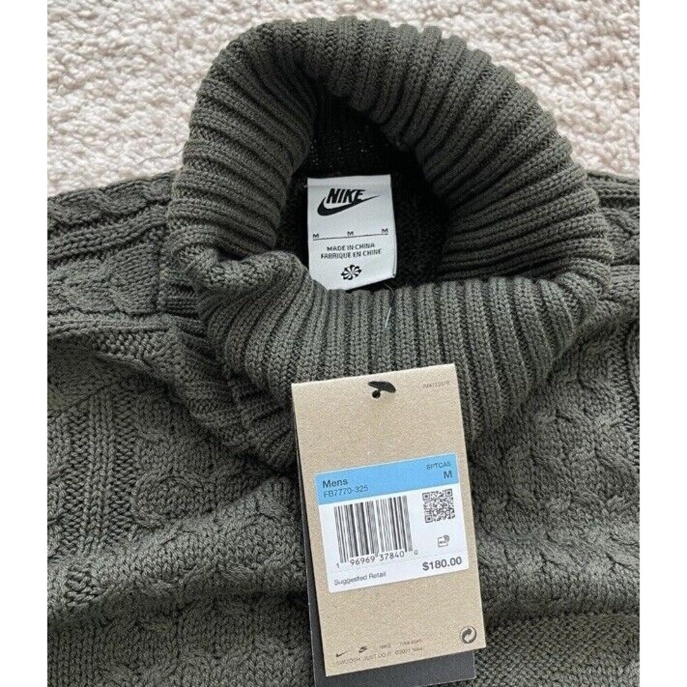 Nike Life Men’s Cable Knit Turtleneck Sweater Wool Blend Green FB7770-325 Sz Med - Picture 6 of 10